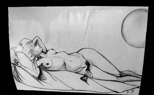 Illustration d'un nu féminin d'une jeune femme attendant l'incubation