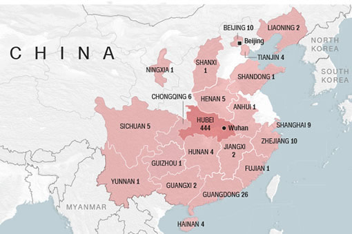 Progression du virus au 22 janvier 2020 en Chine