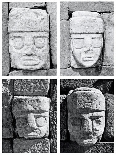 Exemples de têtes de pierre du Temple de Tiahuanaco